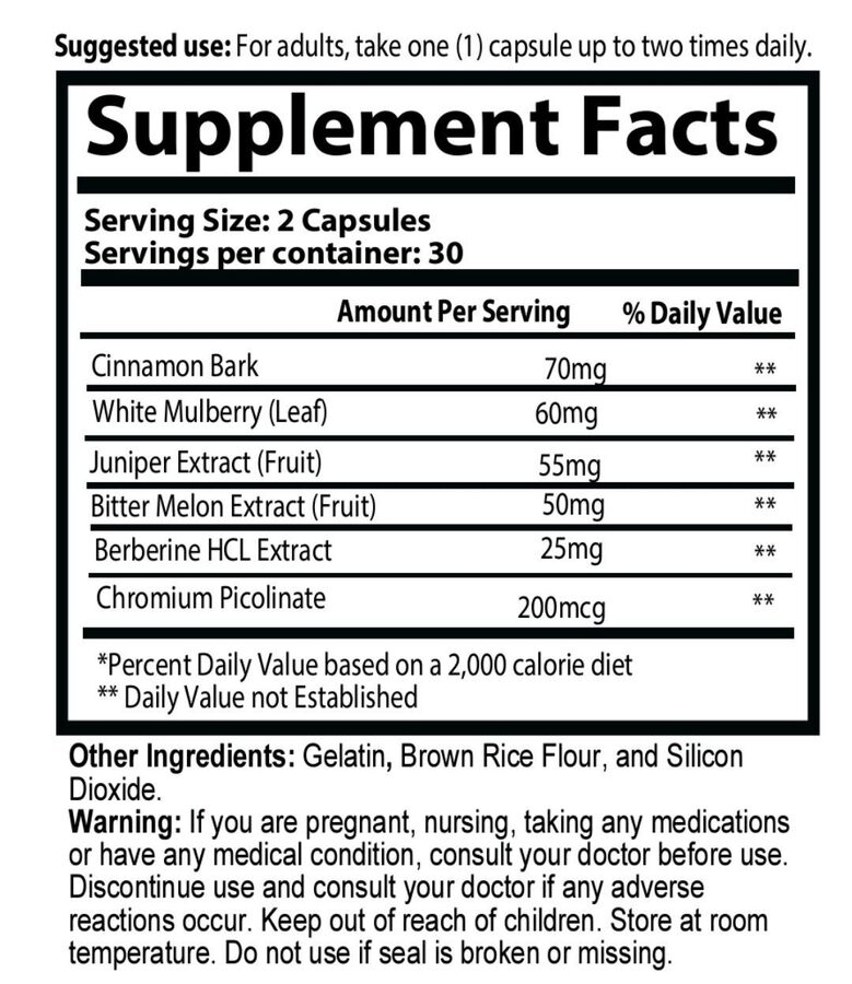 Blood supplement facts panel